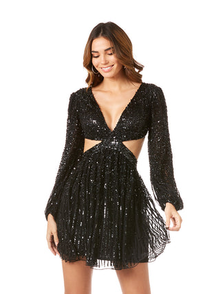 Long Sleeve Cut Out Dress with Lace Up Back - Glamourous Grace