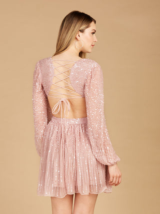 Long Sleeve Cut Out Dress with Lace Up Back - Glamourous Grace