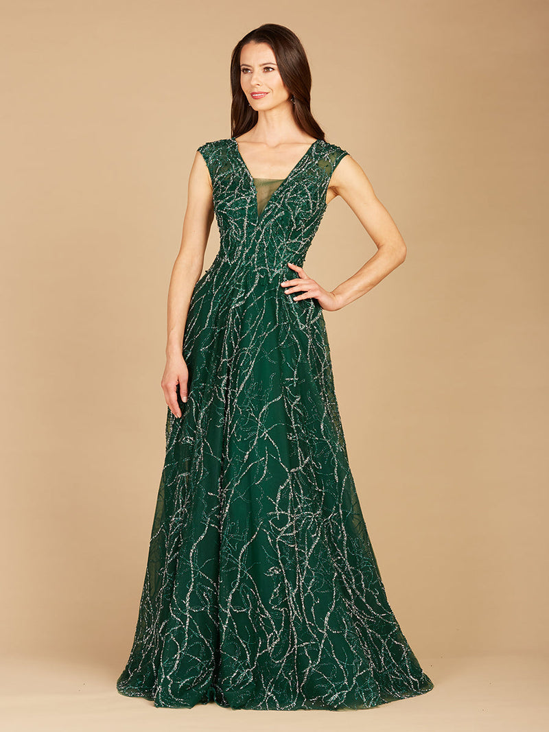 V-Neck Beaded Ball Gown OUTLET - Glamourous Grace