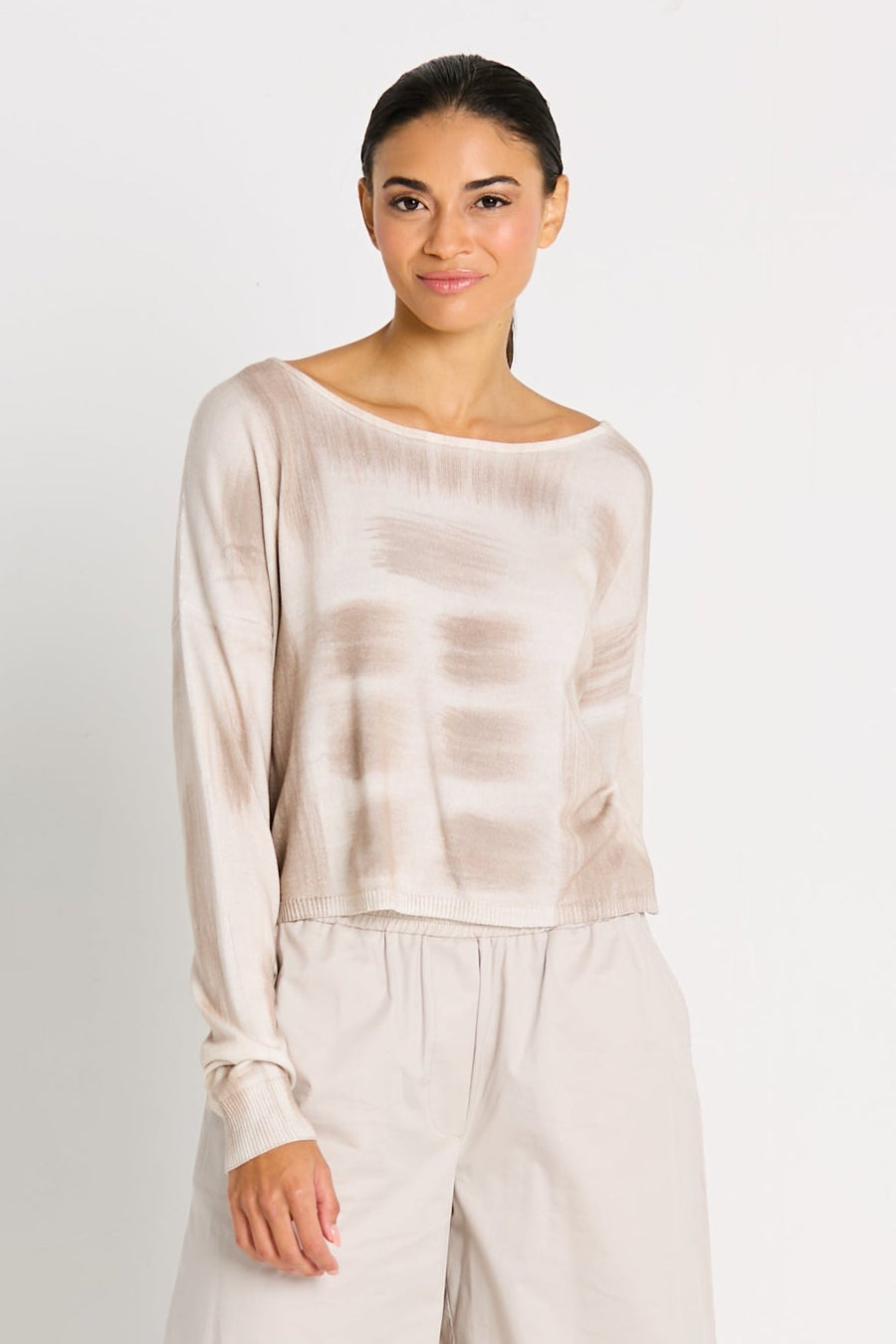 Pima Cotton Paintbrush Sweater - White/Putty - Glamourous Grace