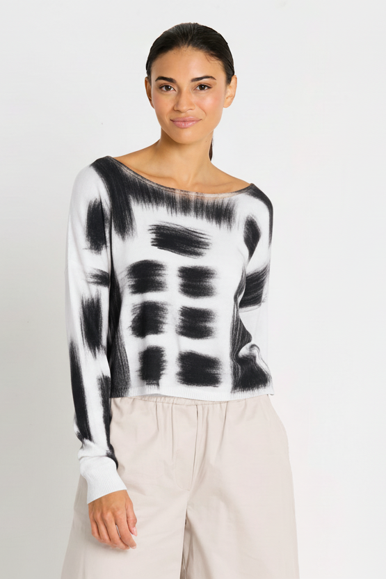 Pima Cotton Paintbrush Sweater - White/Black - Glamourous Grace