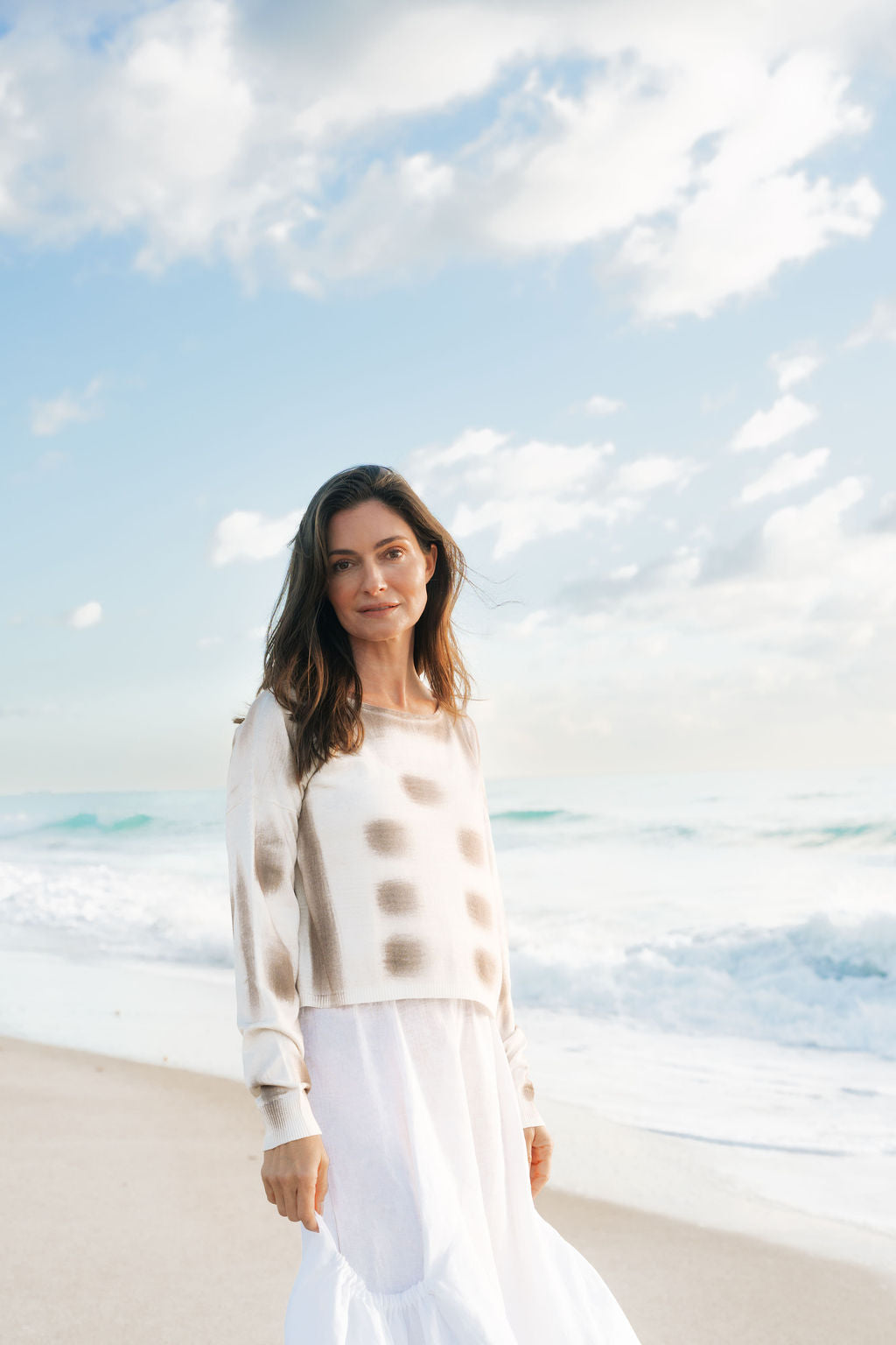 Pima Cotton Paintbrush Sweater - White/Putty - Glamourous Grace