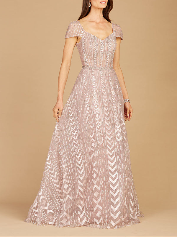 Cap Sleeve Beaded Lace Ballgown - Glamourous Grace