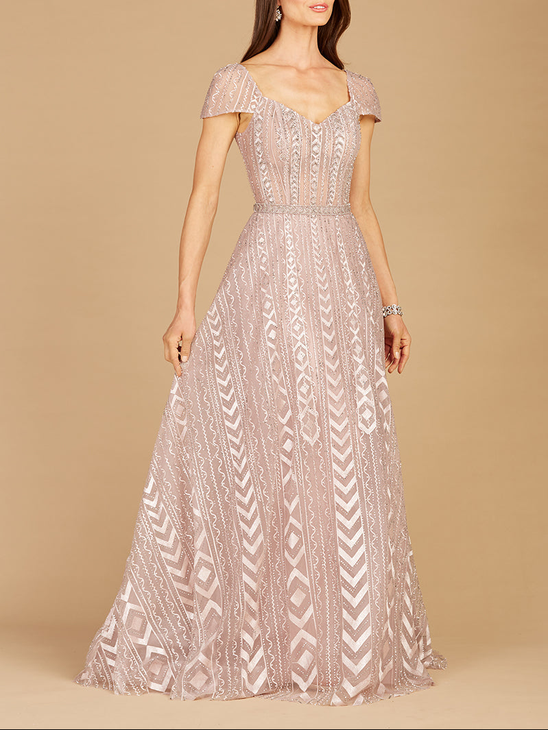 Cap Sleeve Beaded Lace Ballgown - Glamourous Grace