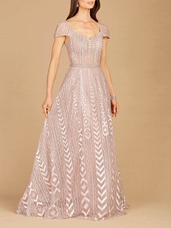 Cap Sleeve Beaded Lace Ballgown - Glamourous Grace