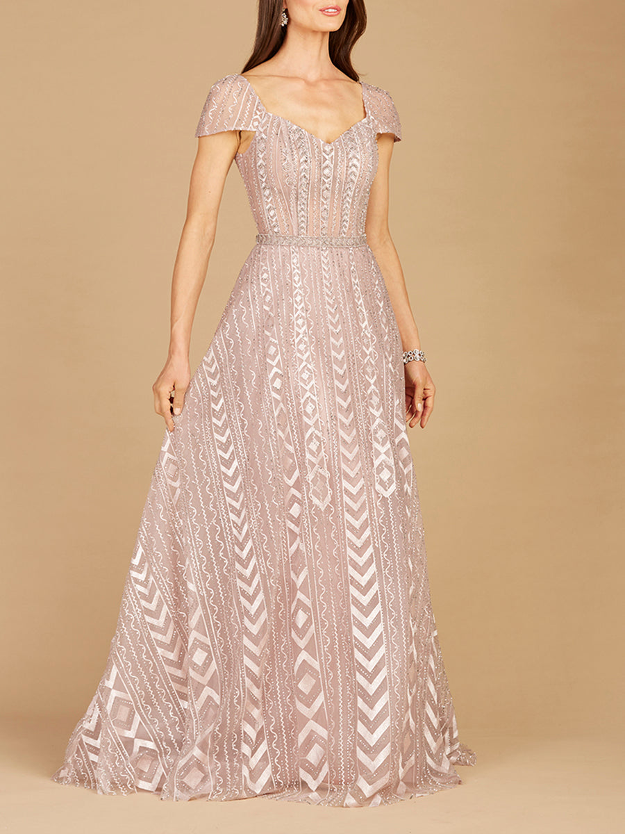 Cap Sleeve Beaded Lace Ballgown - Glamourous Grace