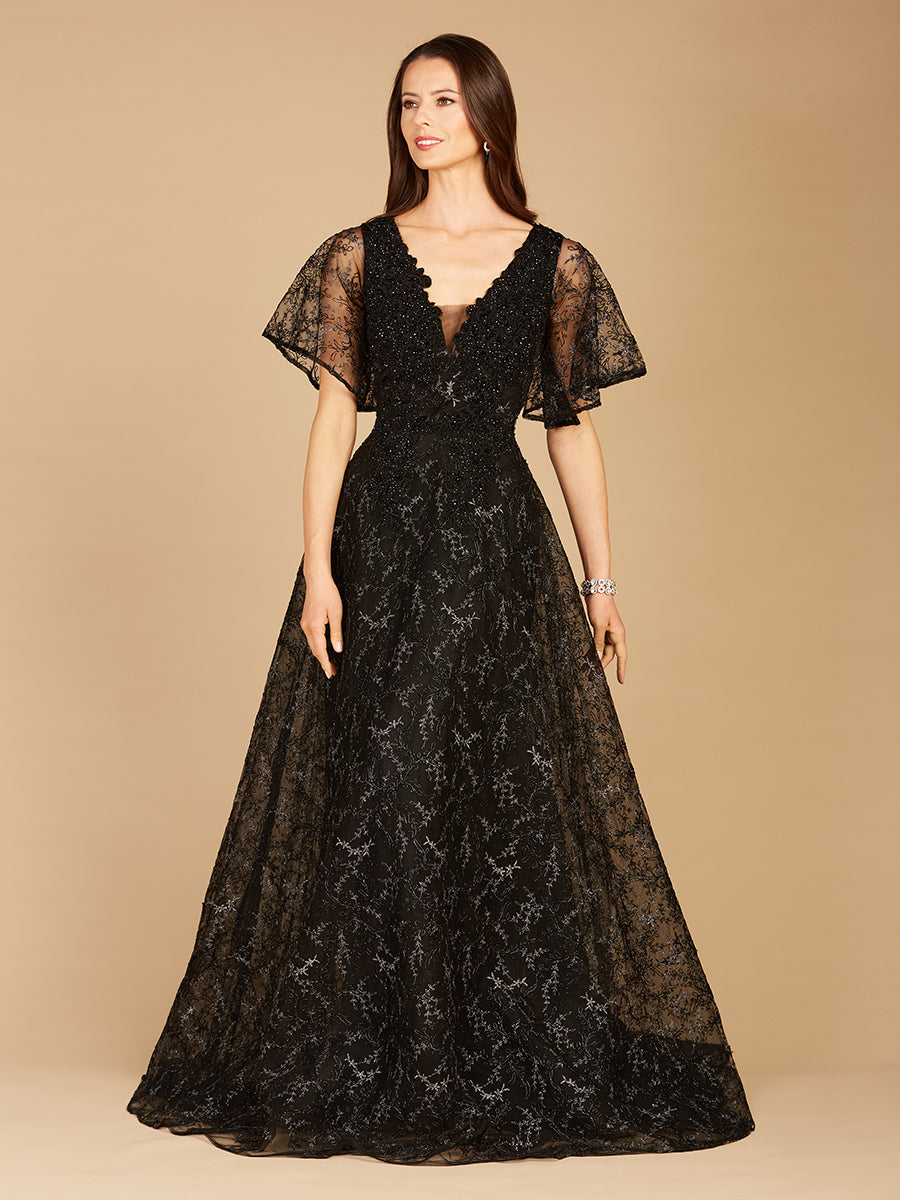 Cape Sleeve Beaded Gown in Black  - OUTLET - Glamourous Grace