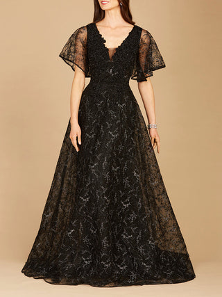 Cape Sleeve Beaded Gown in Black  - OUTLET - Glamourous Grace