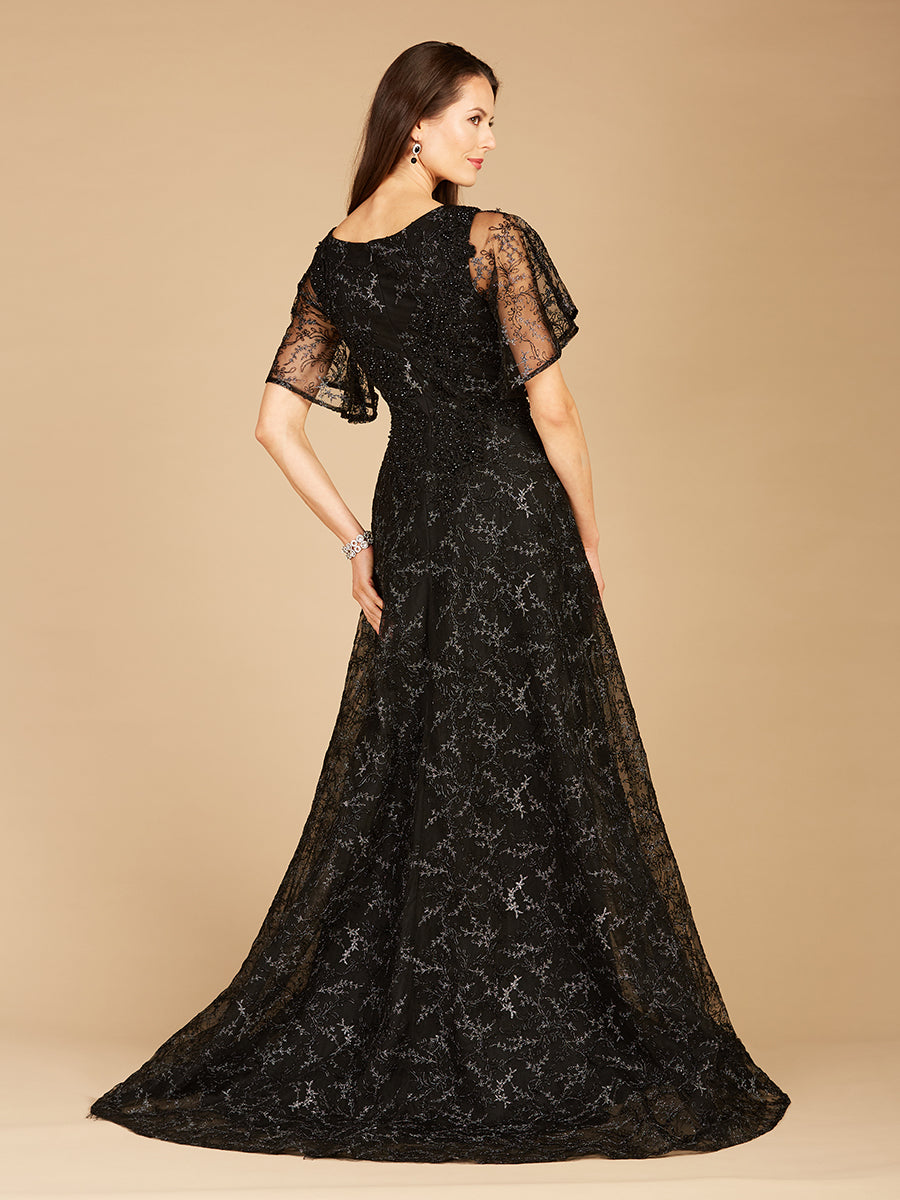 Cape Sleeve Beaded Gown in Black  - OUTLET - Glamourous Grace
