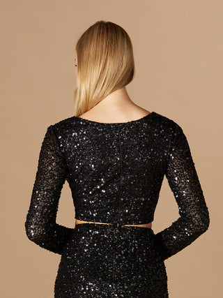 Long Sleeve V-Neck Beaded Top - Glamourous Grace