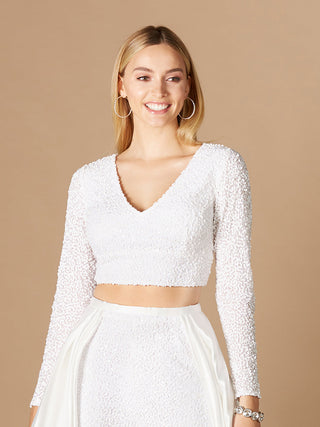 Long Sleeve V-Neck Beaded Top - Glamourous Grace