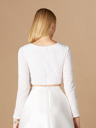 Long Sleeve V-Neck Beaded Top - Glamourous Grace