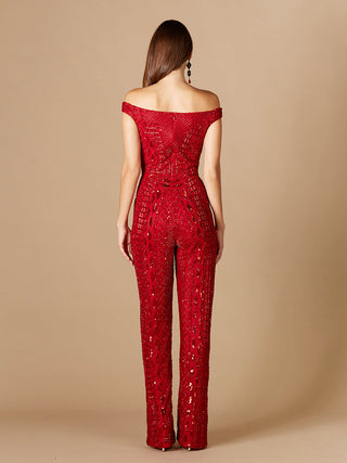 Beaded Off Shoulder Jumpsuit - Glamourous Grace