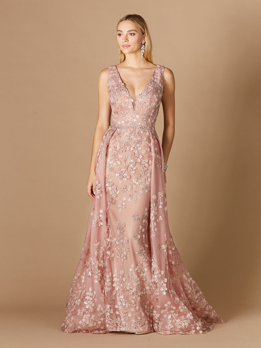 Floral Applique Overskirt Dress - Glamourous Grace