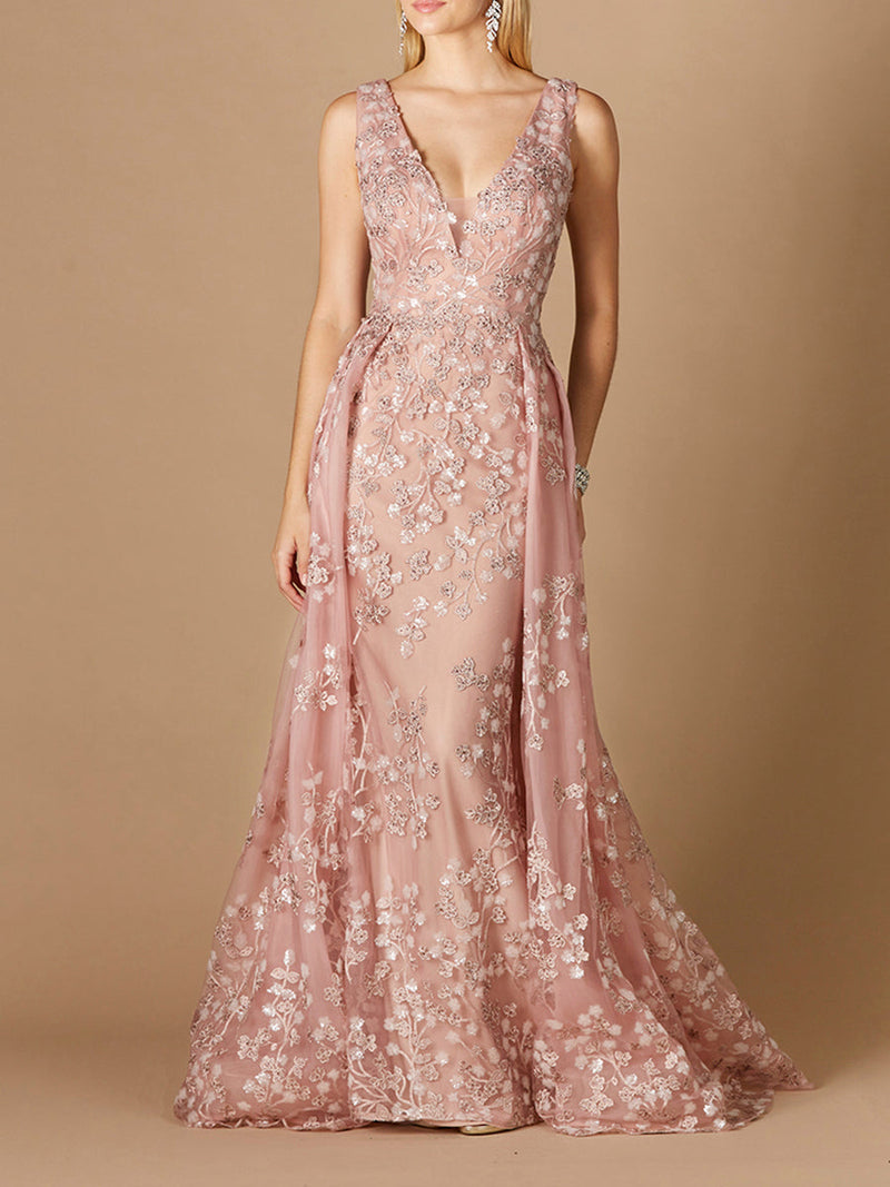 Floral Applique Overskirt Dress - Glamourous Grace