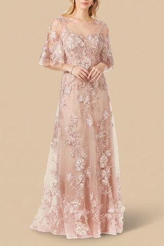 Cape Sleeve Lace Modest Gown - Glamourous Grace
