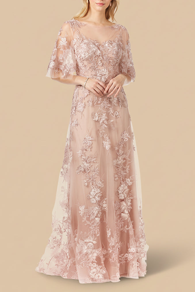 Cape Sleeve Lace Modest Gown - Glamourous Grace