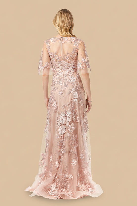 Cape Sleeve Lace Modest Gown - Glamourous Grace