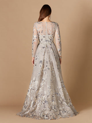 Long Sleeve V-Neck Gown with Attached Overskirt OUTLET - Glamourous Grace