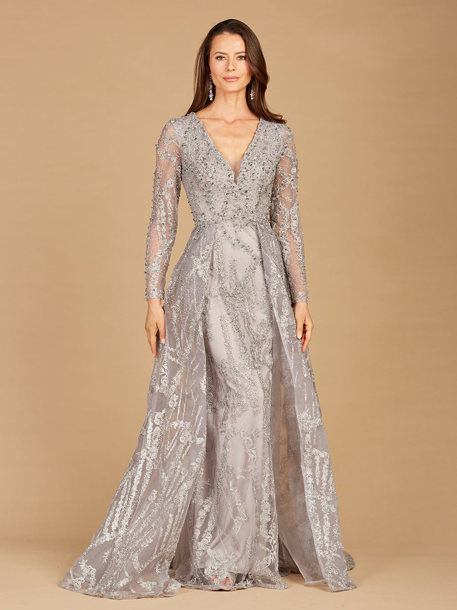 Long Sleeve Lace Gown with Overskirt - Glamourous Grace