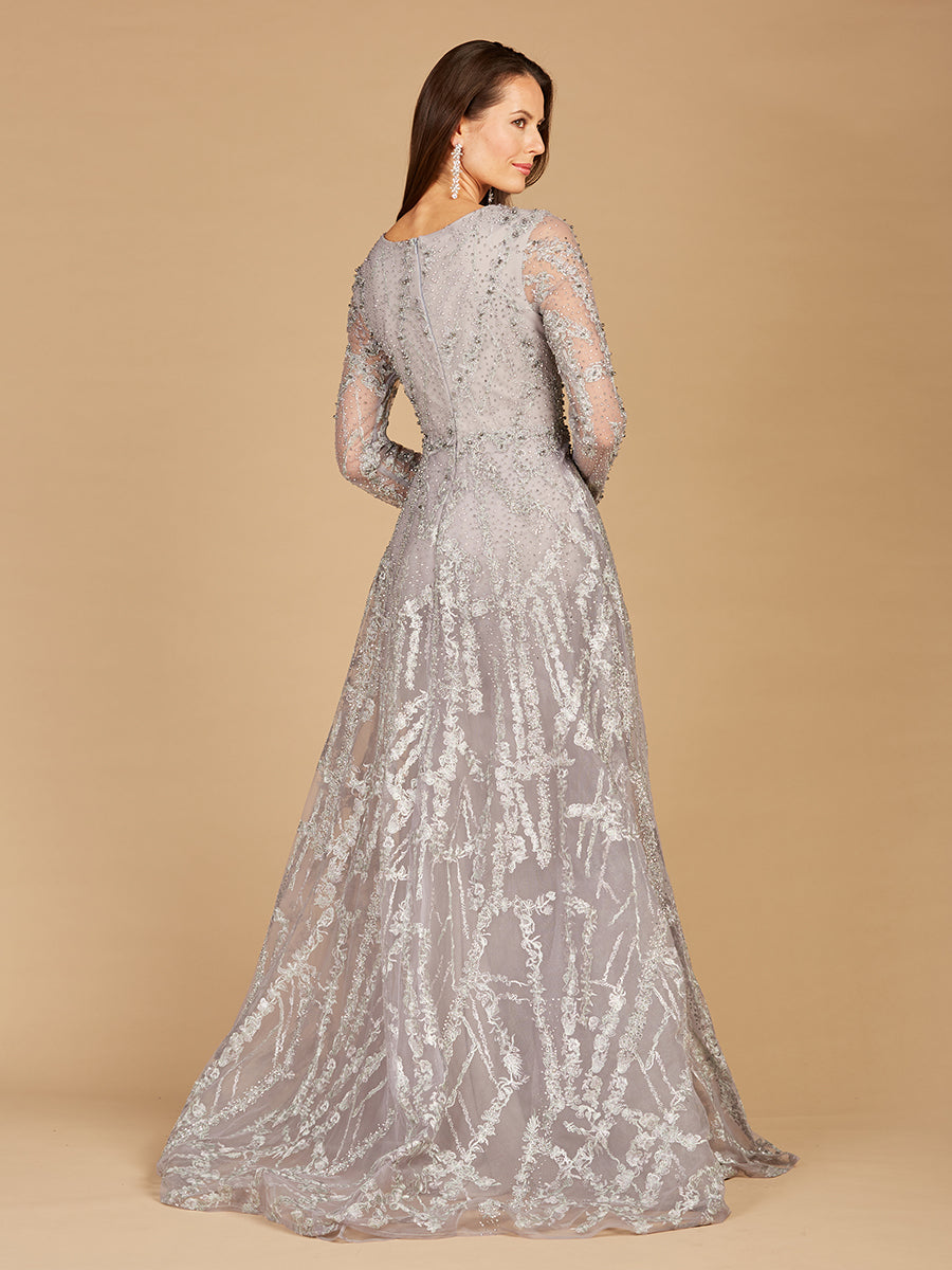 Long Sleeve Lace Gown with Overskirt - Glamourous Grace