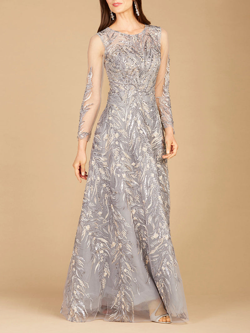 High Neck, Long Sleeve Ball Gown - Glamourous Grace