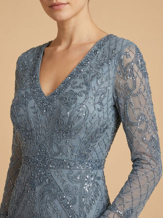 Long Bell Sleeve V-Neck Beaded Gown | 29358 - Glamourous Grace