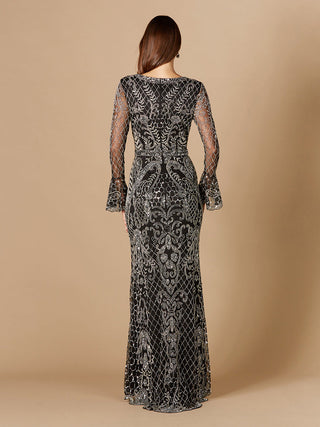 Long Bell Sleeve V-Neck Beaded Gown | 29358 - Glamourous Grace