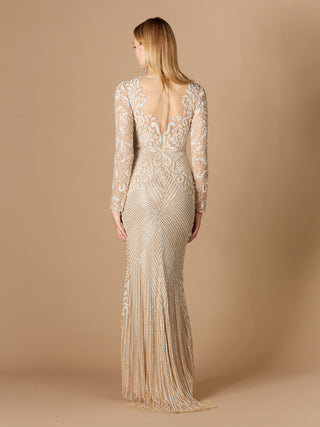 Fitted Long Sleeve Beaded Gown - Glamourous Grace