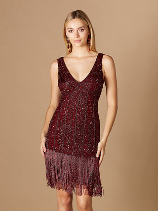 Beaded Fringe Cocktail Dress - Glamourous Grace