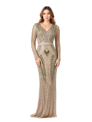 Long Sleeve Contrast Beaded Gown - Glamourous Grace