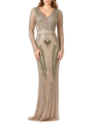 Long Sleeve Contrast Beaded Gown - Glamourous Grace