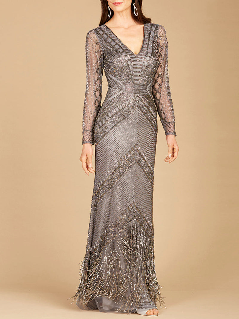 Long Sleeve Fringe Dress - Glamourous Grace
