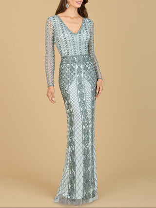 Long Sleeve Beaded Dress - Glamourous Grace