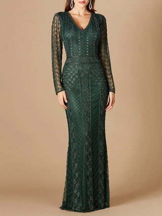 Long Sleeve Beaded Dress - Glamourous Grace