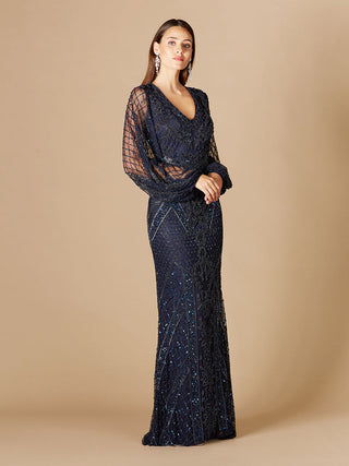 Long Flutter Sleeves Beaded Dress - Glamourous Grace
