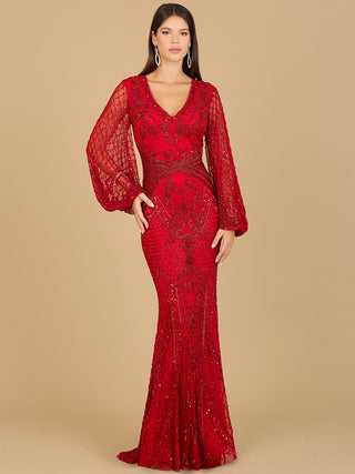 Long Flutter Sleeves Beaded Dress - Glamourous Grace