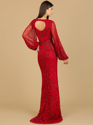 Long Flutter Sleeves Beaded Dress - Glamourous Grace