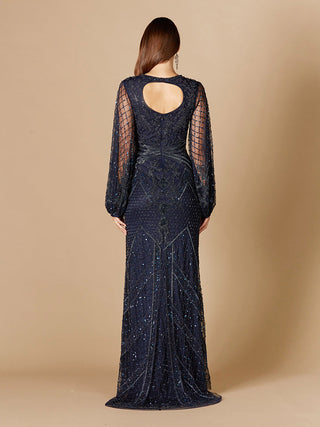 Long Flutter Sleeves Beaded Dress - Glamourous Grace