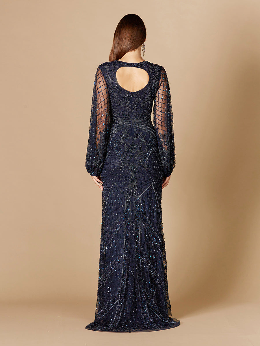 Long Flutter Sleeves Beaded Dress - Glamourous Grace