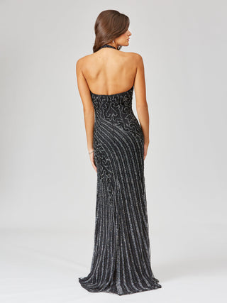 Giselle Beaded Halter Gown with Slit - Glamourous Grace