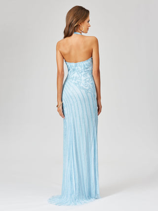 Giselle Beaded Halter Gown with Slit - Glamourous Grace