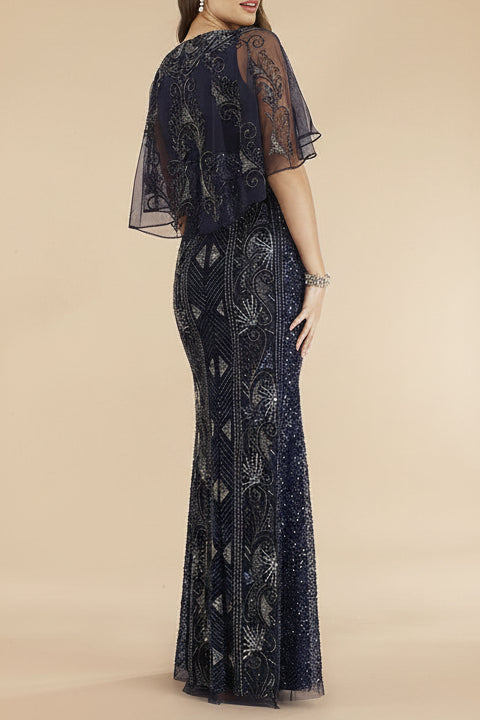 Lara 29393 - Cape Sleeve Beaded Gown - Glamourous Grace