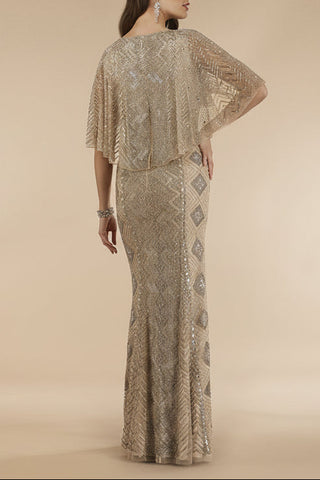 Lara 29397 - Cape Sleeve V-Neck Beaded Gown  - OUTLET - Glamourous Grace