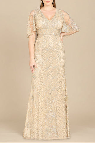 Lara 29397 - Cape Sleeve V-Neck Beaded Gown  - OUTLET - Glamourous Grace