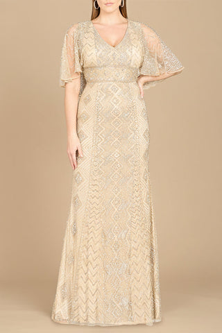 Lara 29397 - Cape Sleeve V-Neck Beaded Gown  - OUTLET - Glamourous Grace