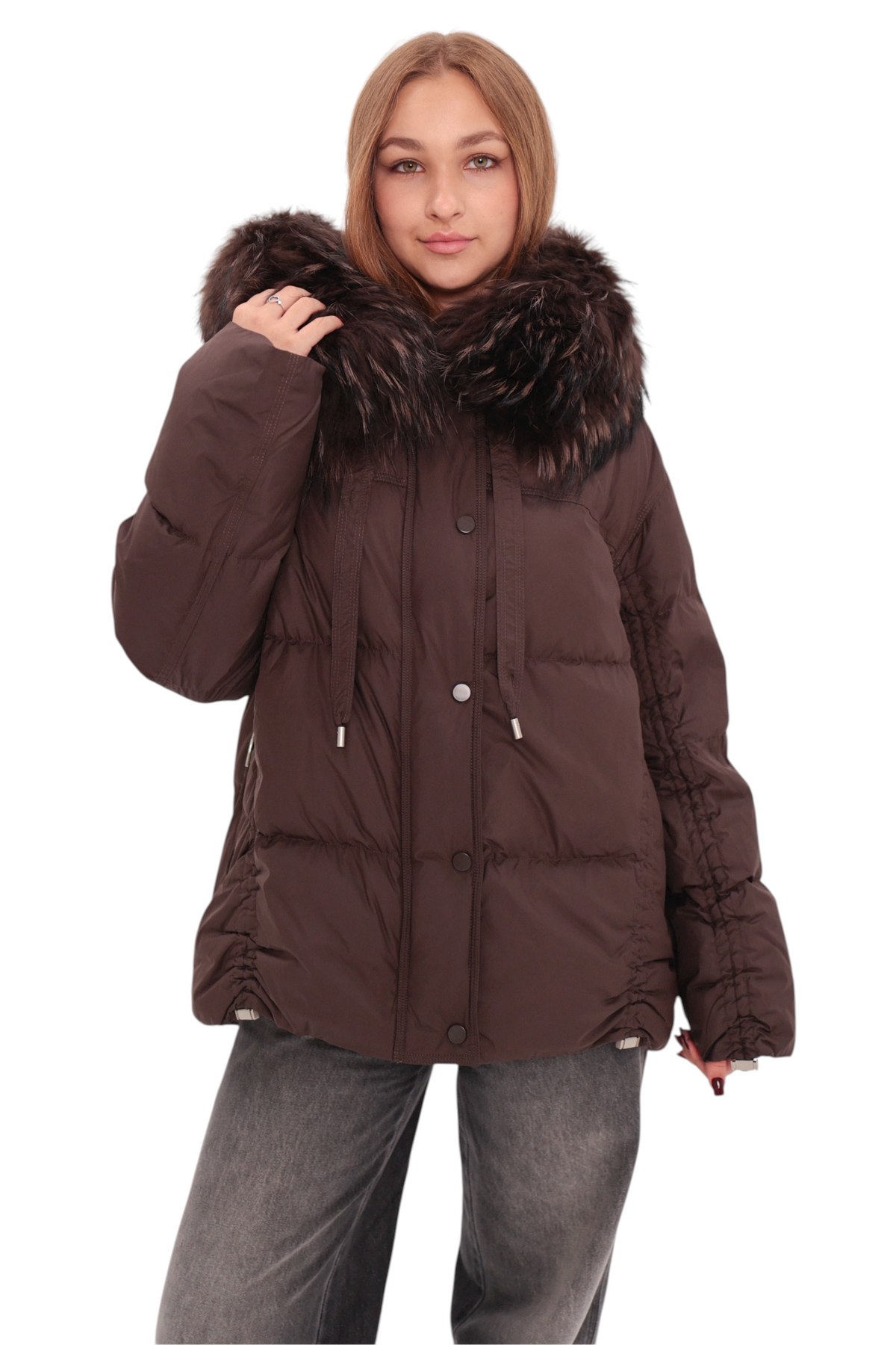 Utah Genuine Fur Trim Down Fill Jacket in Fig