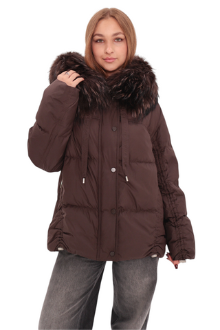 Utah Genuine Fur Trim Down Fill Jacket in Fig