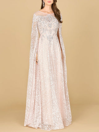 Lace Gown with Dramatic Cape Sleeves | Lara 29454 - Glamourous Grace