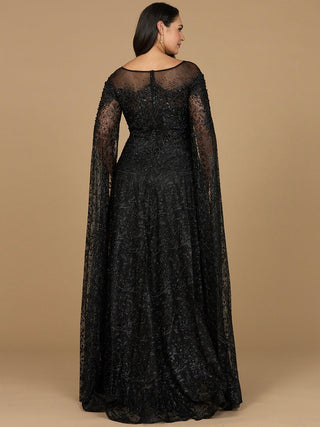 Lace Gown with Dramatic Cape Sleeves | Lara 29454 - Glamourous Grace
